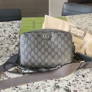 Gucci Gray Leather Monogram Crossbody Bag
